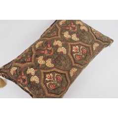 Fabric Pillow, Fabric Pillow 16x24, Moss Green Carnation Pattern Turkish Pattern Jacquard Fabric Pillow, Bohemian Throw Pillow