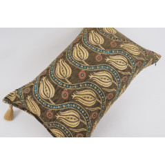 Fabric Pillow, Fabric Pillow 16x24, Moss Green Water Line Tulip Pattern Turkish Jacquard Fabric Pillow, Chenille Fabric Pillow
