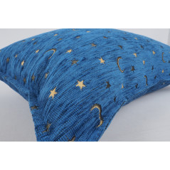Fabric Pillow, Fabric Pillow 16x24, Navy Blue Arabian Night Pattern Turkish Fabric Pillow Cover, Chenille Bohemian Pillow