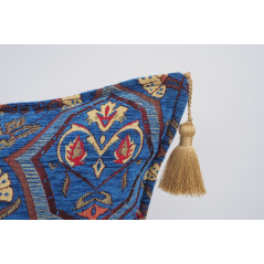 Fabric Pillow, Fabric Pillow 16x24, Navy Blue Carnation Pattern Turkish Pattern Jacquard Fabric Pillow, Bohemian Throw Pillow