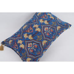 Fabric Pillow, Fabric Pillow 16x24, Navy Blue Carnation Pattern Turkish Pattern Jacquard Fabric Pillow, Bohemian Throw Pillow