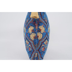Fabric Pillow, Fabric Pillow 16x24, Navy Blue Carnation Pattern Turkish Pattern Jacquard Fabric Pillow, Bohemian Throw Pillow