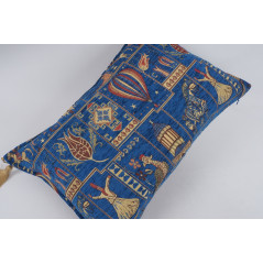 Fabric Pillow, Fabric Pillow 16x24, Navy Blue Turkish Dream Pattern Turkish Chenille Fabric Pillow, Decorative Bohemian Pillow