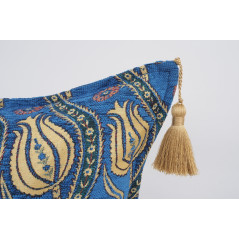 Fabric Pillow, Fabric Pillow 16x24, Navy Blue Water Line Tulip Pattern Turkish Jacquard Fabric Pillow, Chenille Fabric Pillow