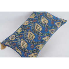 Fabric Pillow, Fabric Pillow 16x24, Navy Blue Water Line Tulip Pattern Turkish Jacquard Fabric Pillow, Chenille Fabric Pillow