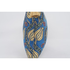 Fabric Pillow, Fabric Pillow 16x24, Navy Blue Water Line Tulip Pattern Turkish Jacquard Fabric Pillow, Chenille Fabric Pillow