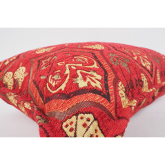 Fabric Pillow, Fabric Pillow 16x24, Red Carnation Pattern Turkish Pattern Jacquard Fabric Pillow, Bohemian Pillow, Throw Pillow