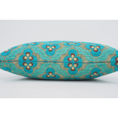 Fabric Pillow, Fabric Pillow 16x24, Turquoise Blue Tiger Eyes Pattern Turkish Fabric Pillow Cover, Chenille Bohemian Pillow