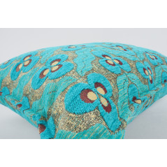 Fabric Pillow, Fabric Pillow 16x24, Turquoise Blue Tiger Eyes Pattern Turkish Fabric Pillow Cover, Chenille Bohemian Pillow