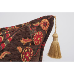 Fabric Pillow,Fabric Pillow 16x24,Brown Caucasus Carnation Pattern Turkish Jacquard Fabric Pillow, Decorative Bohemian Pillow