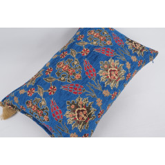 Fabric Pillow,Fabric Pillow 16x24,Navy Blue Topkapi Palace Tulip Pattern Turkish Jacquard Fabric Pillow Cover,Throw Pillow Case