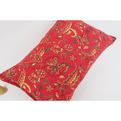 Fabric Pillow,Fabric Pillow 16x24,Red Caucasus Carnation Pattern Turkish Jacquard Fabric Pillow Cover,Decorative Bohemian Pillow