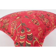 Fabric Pillow,Fabric Pillow 16x24,Red Caucasus Carnation Pattern Turkish Jacquard Fabric Pillow Cover,Decorative Bohemian Pillow