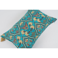 Fabric Pillow,Fabric Pillow 16x24,Turquoise Blue Carnation Pattern Turkish Pattern Jacquard Fabric Pillow,Bohemian Throw Pillow