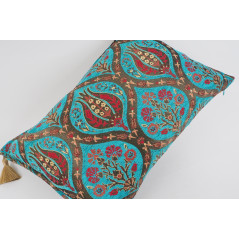 Fabric Pillow,Fabric Pillow 16x24,Turquoise Blue Morocco Pattern Turkish Jacquard Fabric Pillow Cover,Chenille Bohemian Pillow