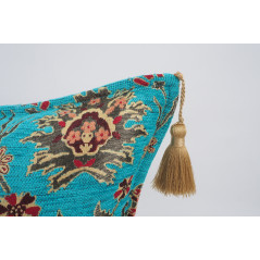 Fabric Pillow,Fabric Pillow 16x24,Turquoise Blue Topkapi Palace Tulip Pattern Turkish Jacquard Fabric Pillow Cover,Throw Pillow