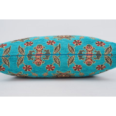 Fabric Pillow,Fabric Pillow 16x24,Turquoise Blue Topkapi Palace Tulip Pattern Turkish Jacquard Fabric Pillow Cover,Throw Pillow