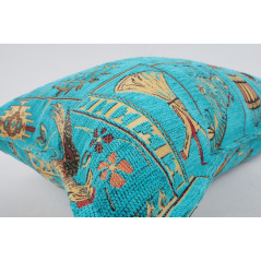 Fabric Pillow,Fabric Pillow 16x24,Turquoise Blue Turkish Dream Pattern Turkish Chenille Fabric Pillow,Decorative Bohemian Pillow
