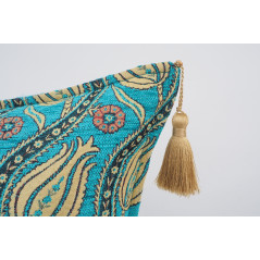 Fabric Pillow,Fabric Pillow 16x24,Turquoise Blue Water Line Tulip Pattern Turkish Jacquard Fabric Pillow,Chenille Fabric Pillow