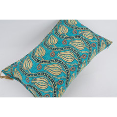 Fabric Pillow,Fabric Pillow 16x24,Turquoise Blue Water Line Tulip Pattern Turkish Jacquard Fabric Pillow,Chenille Fabric Pillow
