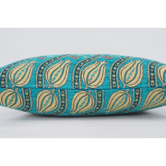 Fabric Pillow,Fabric Pillow 16x24,Turquoise Blue Water Line Tulip Pattern Turkish Jacquard Fabric Pillow,Chenille Fabric Pillow