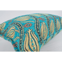 Fabric Pillow,Fabric Pillow 16x24,Turquoise Blue Water Line Tulip Pattern Turkish Jacquard Fabric Pillow,Chenille Fabric Pillow