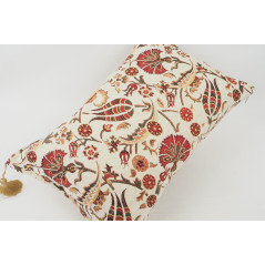 Fabric Pillow, Fabric Pillow 16x24, Beige Caucasus Carnation Pattern Turkish Jacquard Fabric Pillow, Decorative Bohemian Pillow