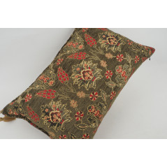 Fabric Pillow, Fabric Pillow 16x24, Moss Green Topkapi Palace Tulip Pattern Turkish Jacquard  Fabric Pillow Cover, Throw Pillow
