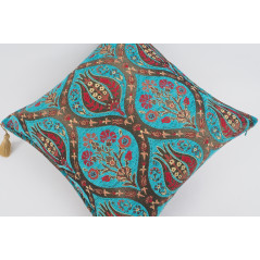 Fabric Pillow, Fabric Pillow 24x24,Turquoise Blue Morocco Pattern Turkish Jacquard Fabric Pillow,Decorative Throw Lumbar Pillow