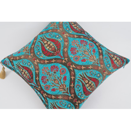 Fabric Pillow, Fabric Pillow 24x24,Turquoise Blue Morocco Pattern Turkish Jacquard Fabric Pillow,Decorative Throw Lumbar Pillow