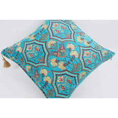 Fabric Pillow,Fabric Pillow 24x24,Turquoise Blue Carnation Pattern Turkish Jacquard Fabric Pillow,Decorative Throw Lumbar Pillow