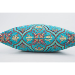 Fabric Pillow,Fabric Pillow 24x24,Turquoise Blue Carnation Pattern Turkish Jacquard Fabric Pillow,Decorative Throw Lumbar Pillow