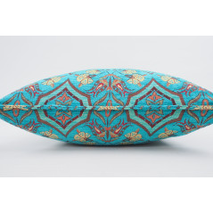 Fabric Pillow,Fabric Pillow 24x24,Turquoise Blue Carnation Pattern Turkish Jacquard Fabric Pillow,Decorative Throw Lumbar Pillow