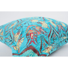 Fabric Pillow,Fabric Pillow 24x24,Turquoise Blue Carnation Pattern Turkish Jacquard Fabric Pillow,Decorative Throw Lumbar Pillow