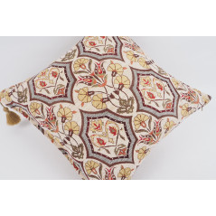 Fabric Pillow,Fabric Pillow 24x24, Beige Carnation Pattern Turkish Jacquard Fabric Pillow Cover, Decorative Throw Lumbar Pillow
