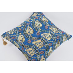 Fabric Pillow,Fabric Pillow 24x24, Navy Blue Water Line Tulip Pattern Turkish Jacquard Fabric Pillow, Throw Pillow,Lumbar Pillow