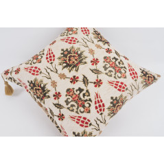 Fabric Pillow, Fabric Pillow 24x24, Beige Topkapi Palace Tulip Pattern Turkish Jacquard Fabric Pillow Cover, Throw Pillow Case
