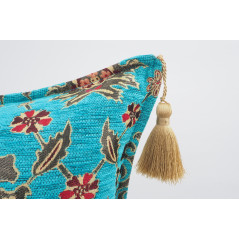 Fabric Pillow,Fabric Pillow 24x24,Turquoise Blue Topkapi Palace Tulip Pattern Turkish Jacquard Fabric Pillow Case, Throw Pillow