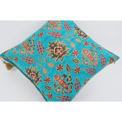 Fabric Pillow,Fabric Pillow 24x24,Turquoise Blue Topkapi Palace Tulip Pattern Turkish Jacquard Fabric Pillow Case, Throw Pillow