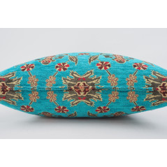 Fabric Pillow,Fabric Pillow 24x24,Turquoise Blue Topkapi Palace Tulip Pattern Turkish Jacquard Fabric Pillow Case, Throw Pillow