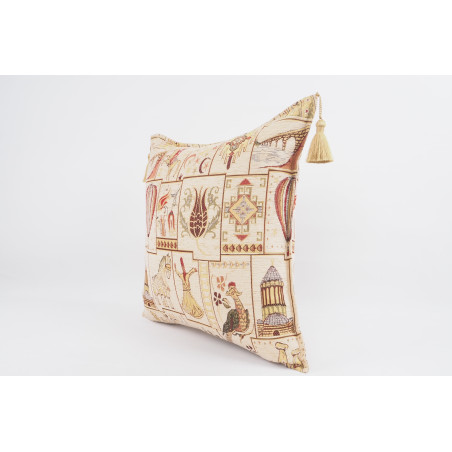 Fabric Pillow,Fabric Pillow 24x24,Beige Turkish Dream Pattern Turkish Chenille Fabric Pillow, Decorative Pillow, Bohemian Pillow