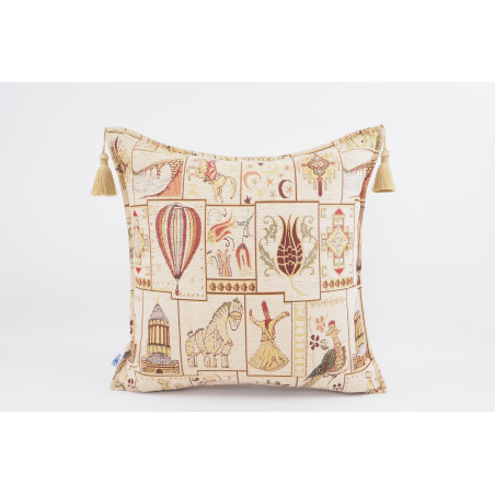 Fabric Pillow,Fabric Pillow 24x24,Beige Turkish Dream Pattern Turkish Chenille Fabric Pillow, Decorative Pillow, Bohemian Pillow
