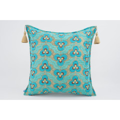 Fabric Pillow, Fabric Pillow 24x24, Turquoise Blue Tiger Eyes Pattern Turkish Jacquard Fabric Pillow Cover, Throw Lumbar Pillow