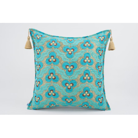 Fabric Pillow, Fabric Pillow 24x24, Turquoise Blue Tiger Eyes Pattern Turkish Jacquard Fabric Pillow Cover, Throw Lumbar Pillow
