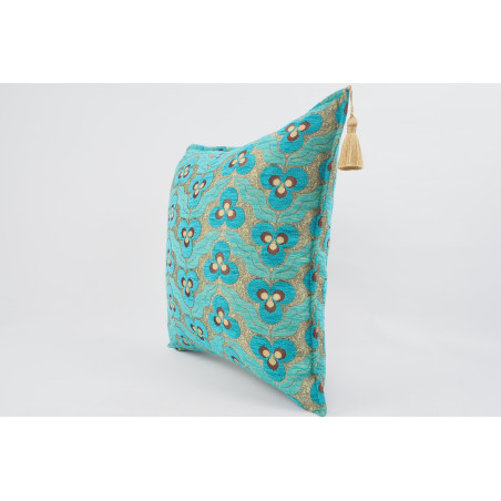 Fabric Pillow, Fabric Pillow 24x24, Turquoise Blue Tiger Eyes Pattern Turkish Jacquard Fabric Pillow Cover, Throw Lumbar Pillow