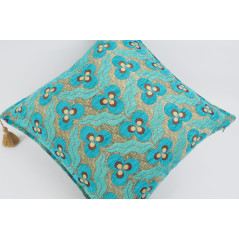 Fabric Pillow, Fabric Pillow 24x24, Turquoise Blue Tiger Eyes Pattern Turkish Jacquard Fabric Pillow Cover, Throw Lumbar Pillow