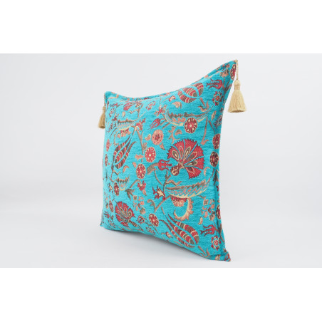 Fabric Pillow, Fabric Pillow 24x24, Turquoise Blue Caucasus Carnation Pattern Turkish Fabric Pillow, Decorative Bohemian Pillow