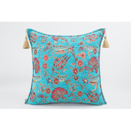 Fabric Pillow, Fabric Pillow 24x24, Turquoise Blue Caucasus Carnation Pattern Turkish Fabric Pillow, Decorative Bohemian Pillow