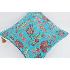 Fabric Pillow, Fabric Pillow 24x24, Turquoise Blue Caucasus Carnation Pattern Turkish Fabric Pillow, Decorative Bohemian Pillow