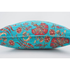 Fabric Pillow, Fabric Pillow 24x24, Turquoise Blue Caucasus Carnation Pattern Turkish Fabric Pillow, Decorative Bohemian Pillow